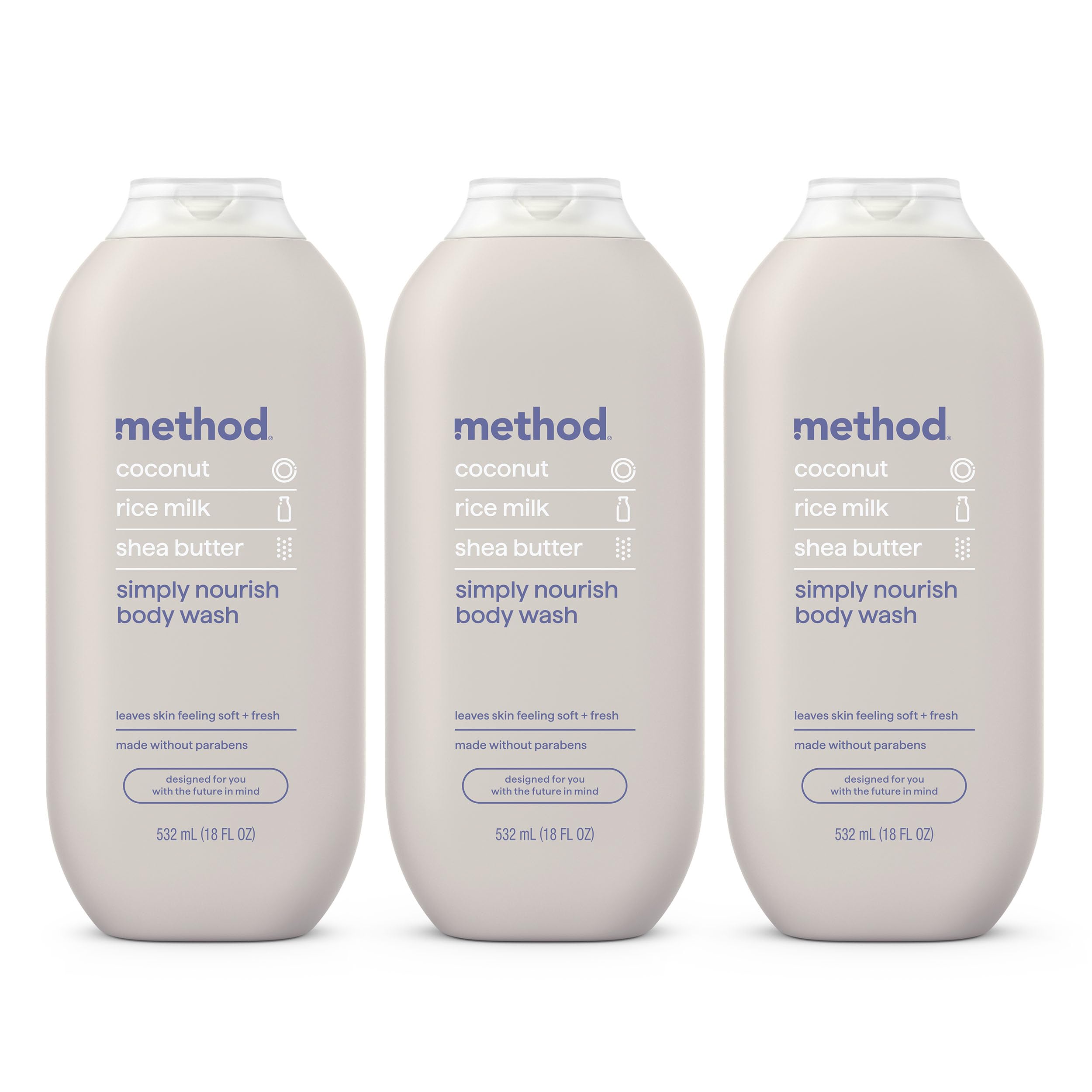 Method gel de ducha frontal paquete de tres, presentación práctica y ahorro