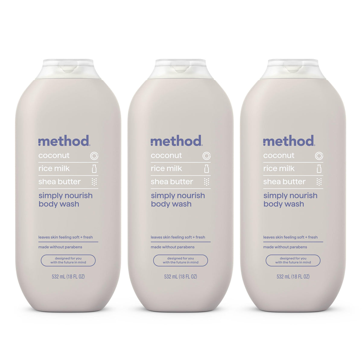 Method gel de ducha frontal paquete de tres, presentación práctica y ahorro