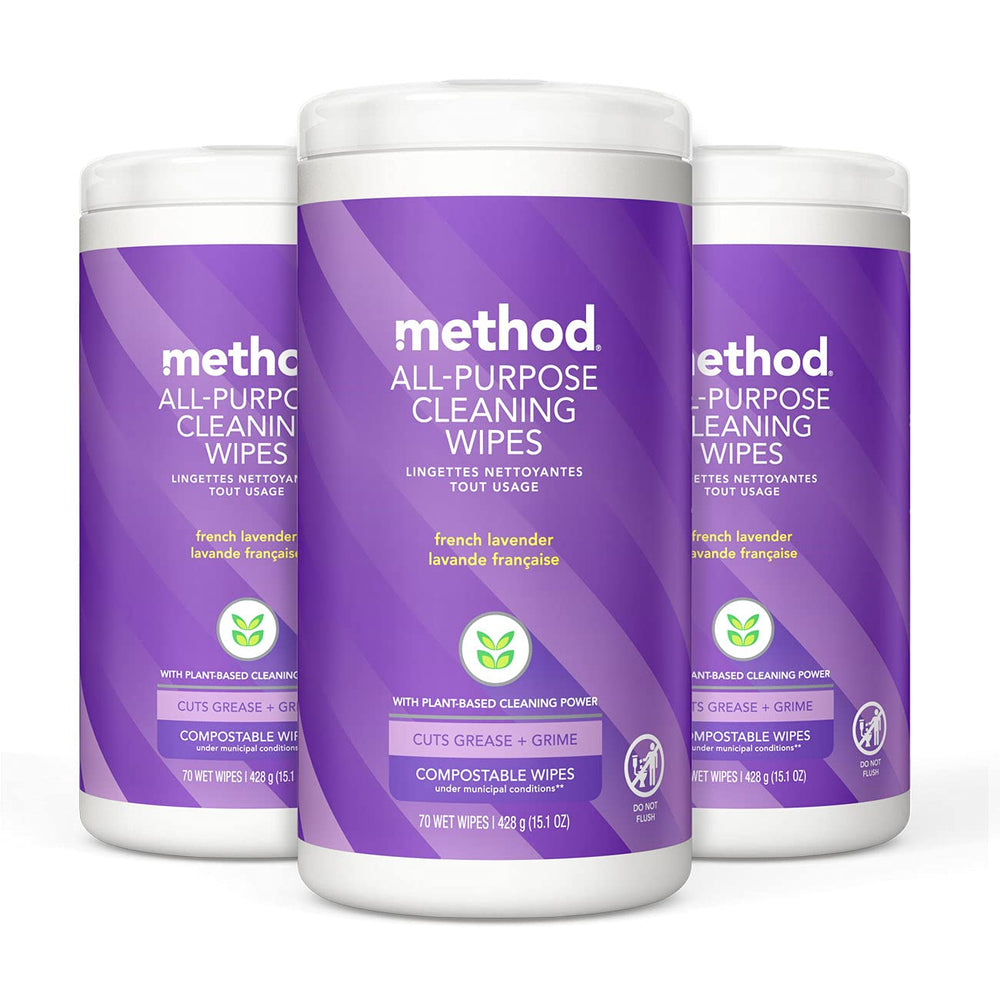 Method envase frontal mostrando canister y aroma French Lavender para limpieza rápida