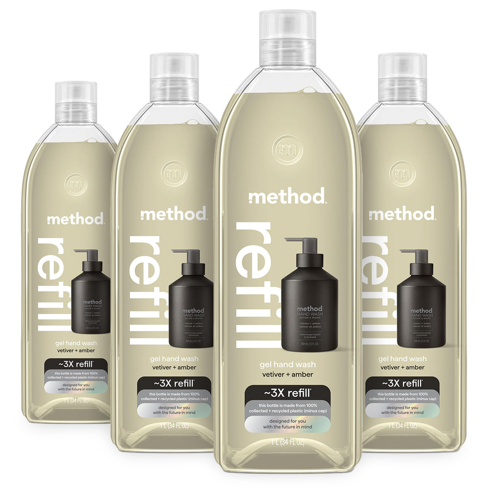 method recarga frontal Vetiver + Amber muestra etiqueta y volumen 34 fl oz