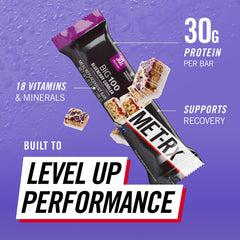 MET-Rx corte interior mostrando textura de granola y proteína, apetitoso