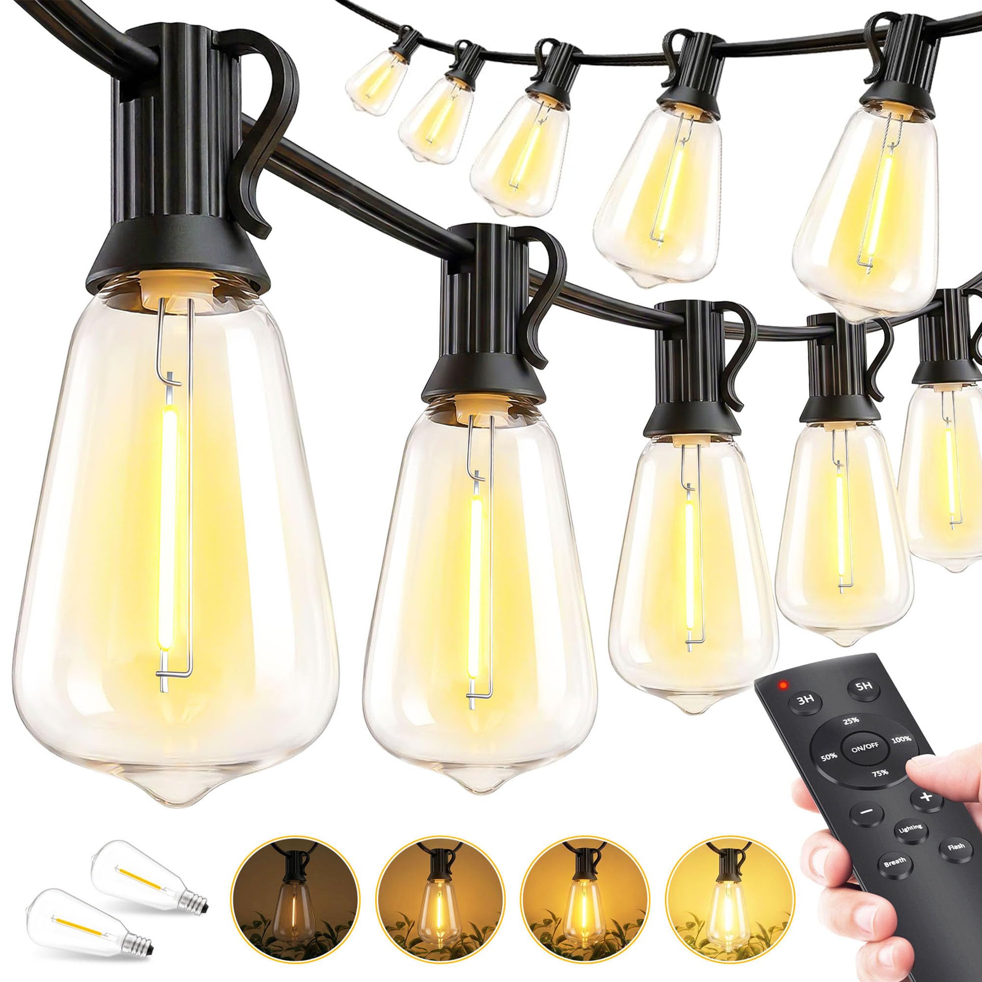 MGVIH guirnalda frontal enrollada mostrando longitud y conectores, ideal para cubrir patios