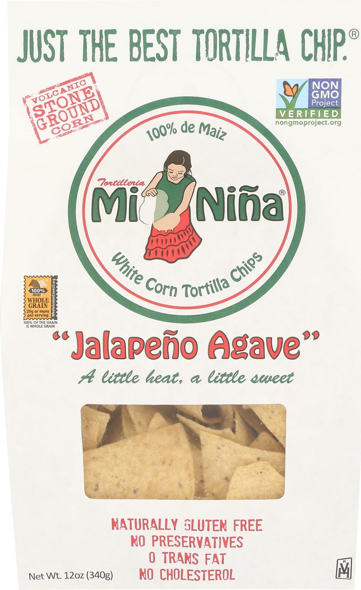 Mi Nina paquete frontal mostrando sabor jalapeño agave y tamaño 12 oz