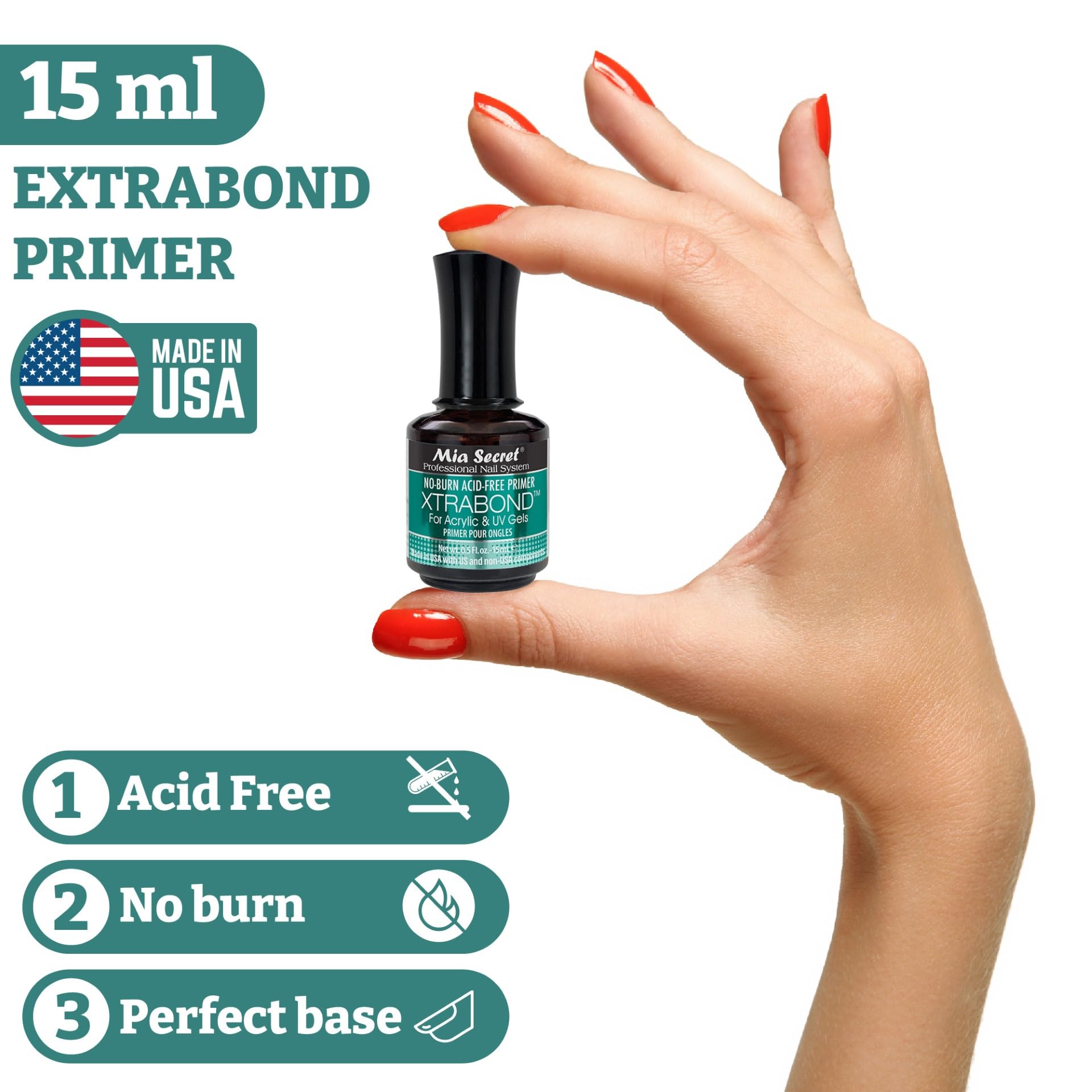 Mia Secret frascos 15 ml junto a objeto para referencia de tamaño