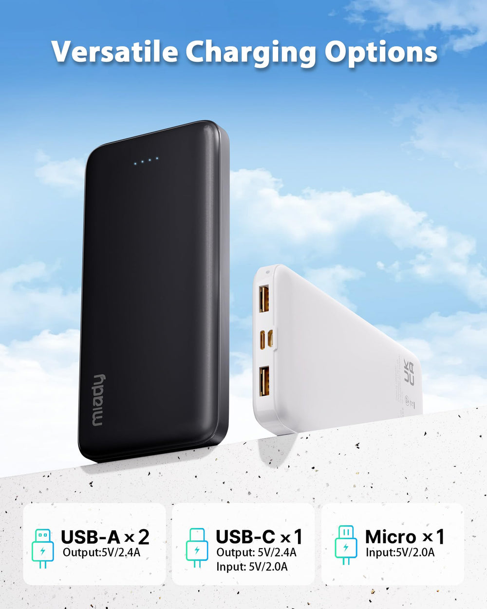 Miady con cables USB-C y manual incluidos, listo para usar