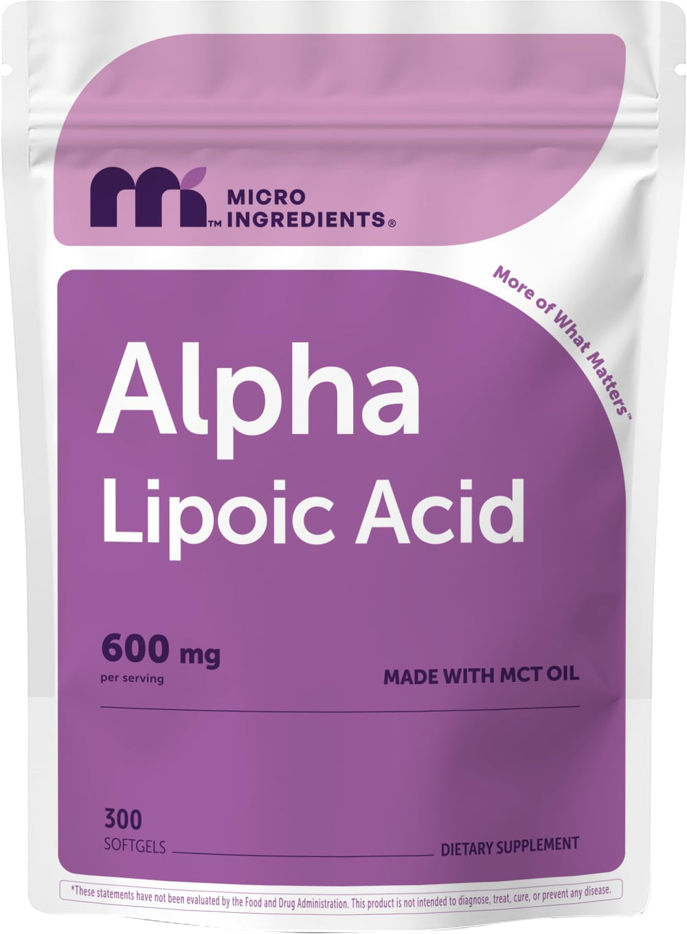Micro Ingredients vista frontal del envase mostrando 300 softgels y marca