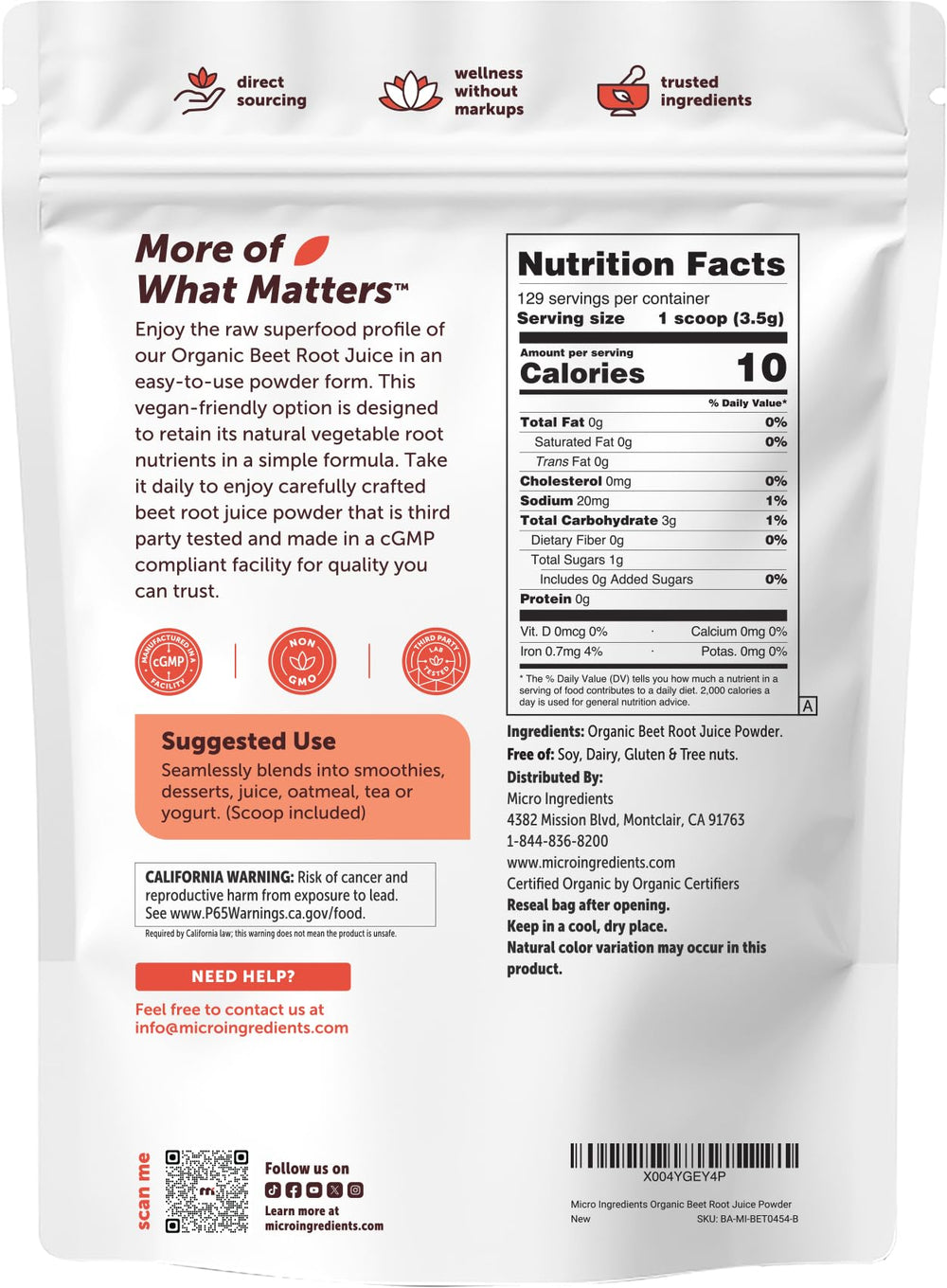 Micro Ingredients scoop beside a ruler showing serving size and portion scale