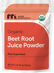 Micro Ingredients front packaging showing 1 pound beet powder and clear labeling benefits