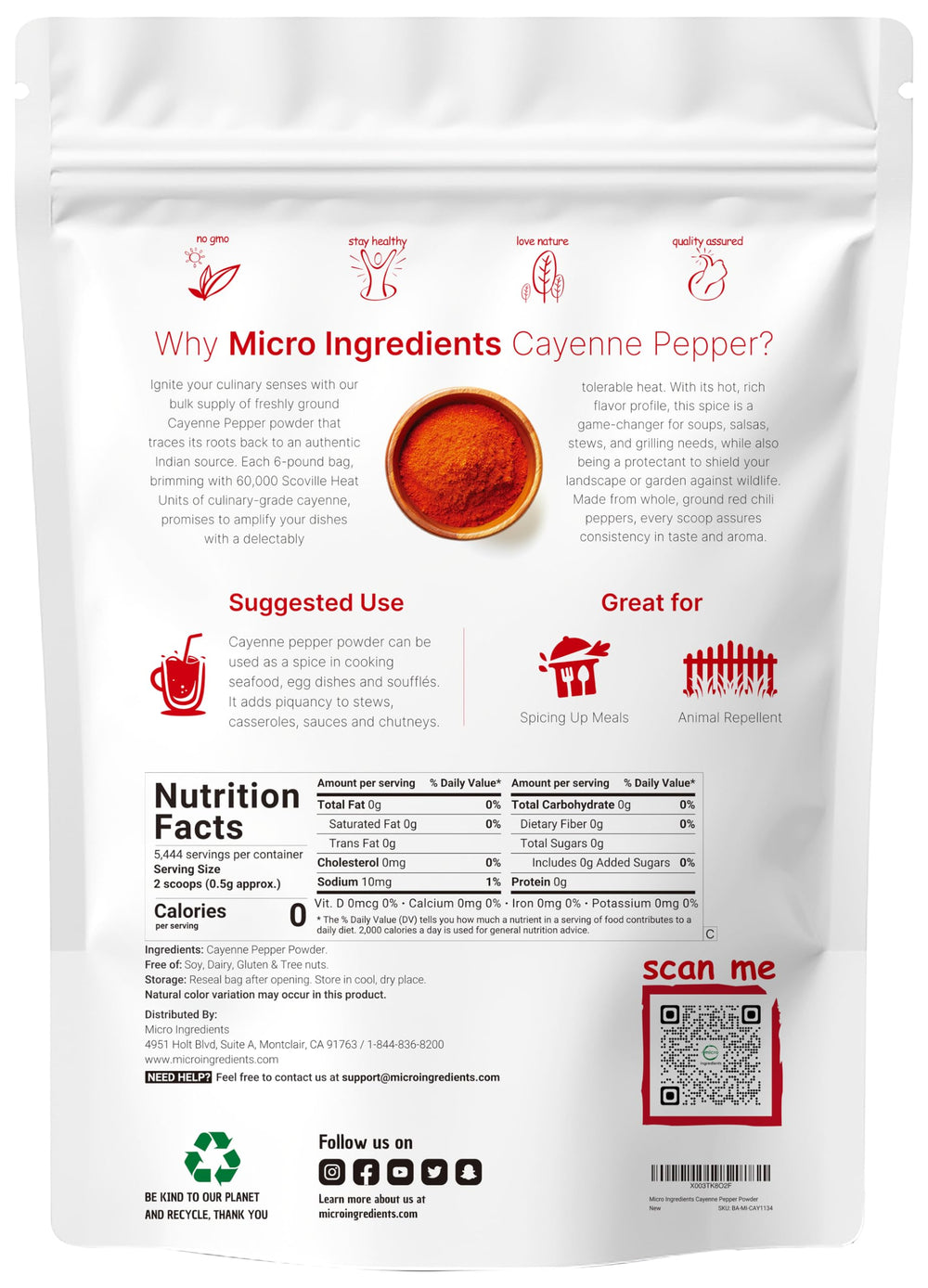 Micro Ingredients textura de polvo de cayena molida con aroma intenso