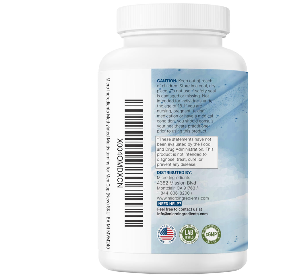 Micro Ingredients sello cGMP y certificaciones en etiqueta trasera