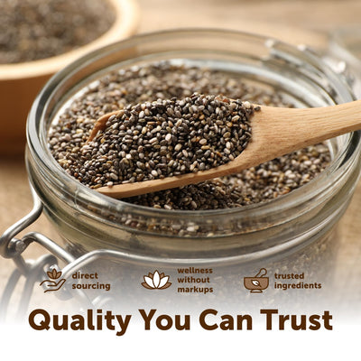 Micro Ingredients chia measured on scale showing portion size and bulk value