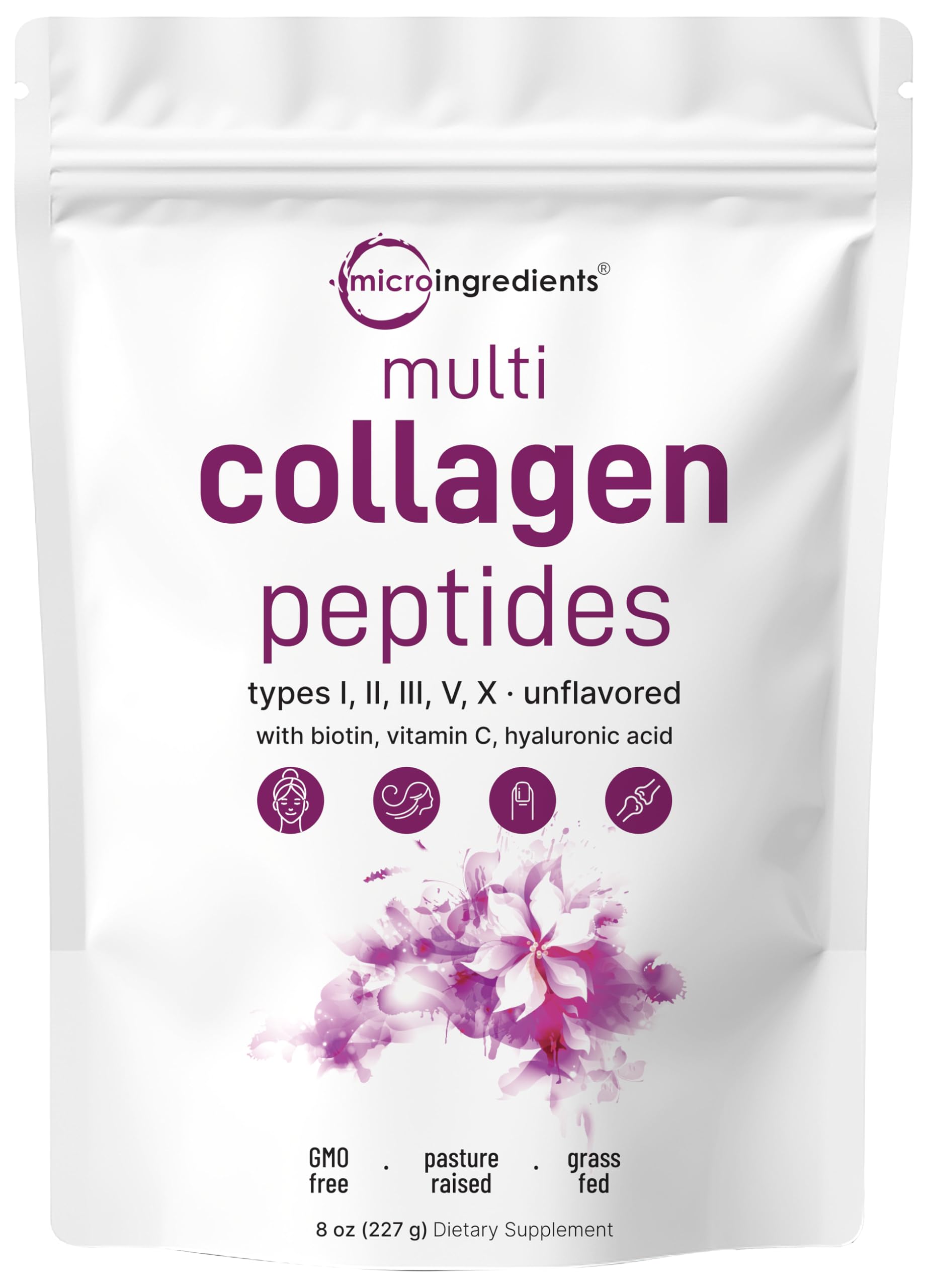 Micro Ingredients frasco frontal del multi collagen, presentación clara y elegante