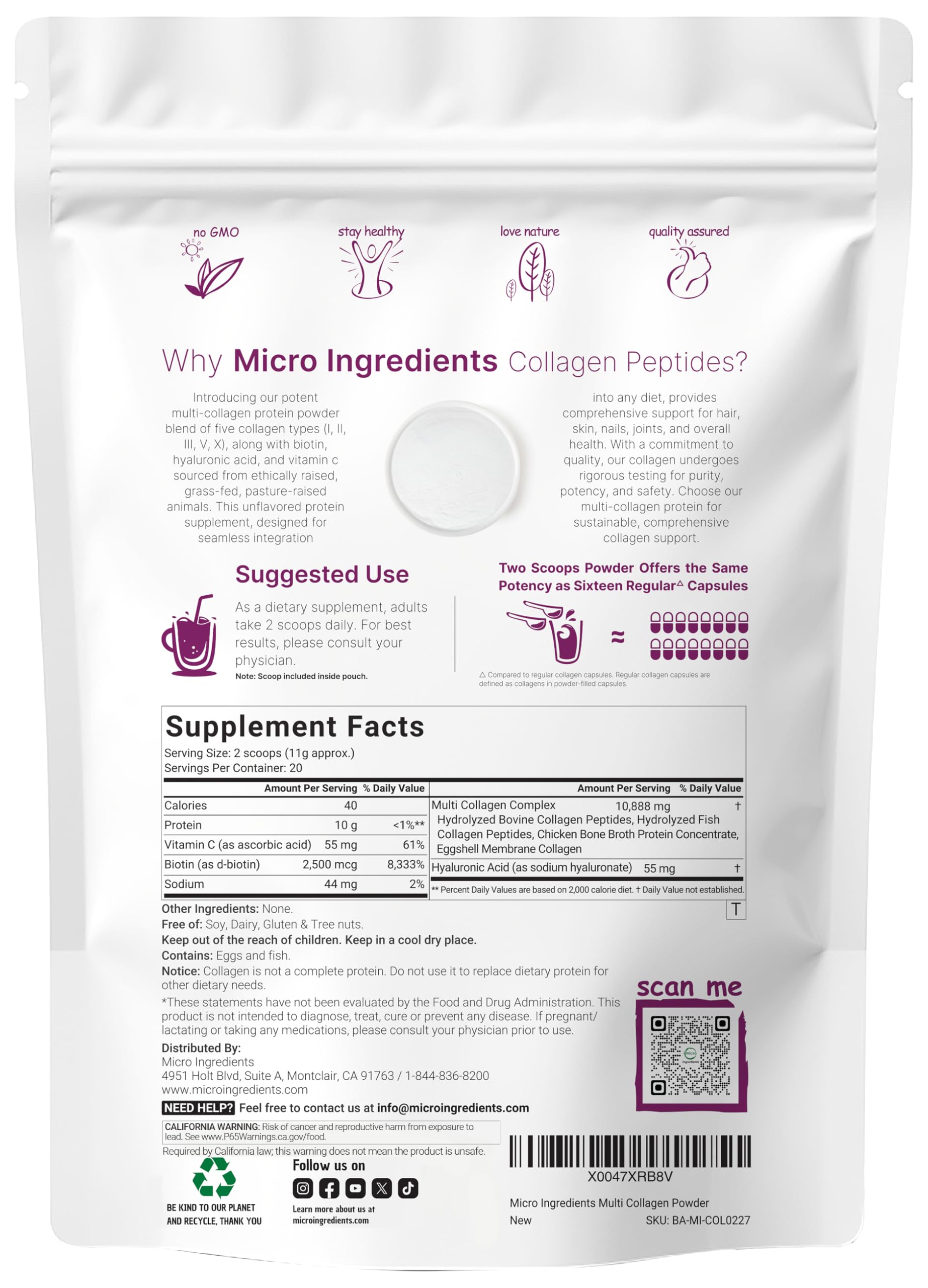 Micro Ingredients textura del polvo de colágeno, apariencia fina y fácil disolución