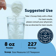 Micro Ingredients scoop with measured powder showing consistent one-scoop dosing benefit