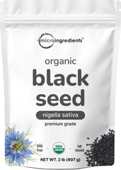 Micro Ingredients frente del paquete de semillas de comino negro, resellable y a granel