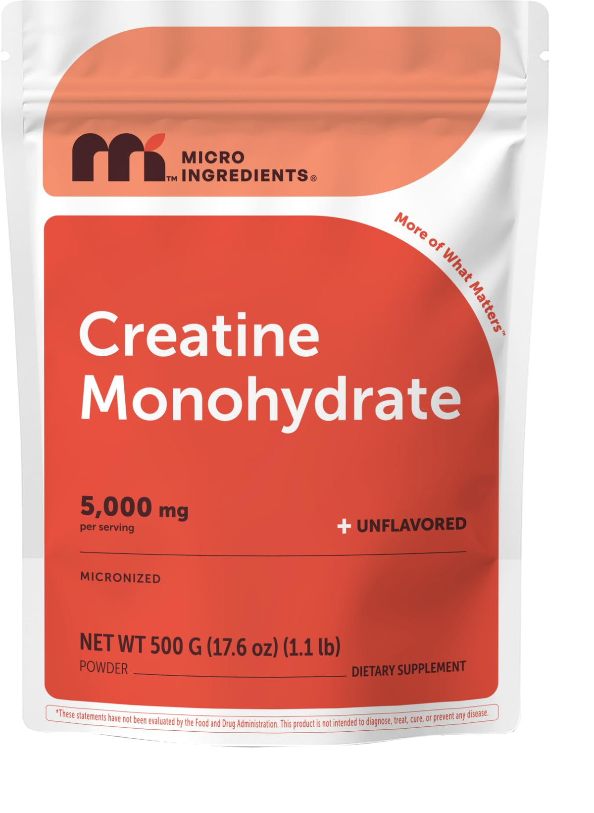 Micro Ingredients frente del empaque mostrando 500 g y marca, fácil identificación