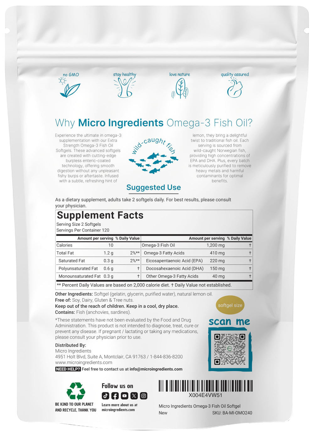 Micro Ingredients primer plano de softgel mostrando textura y facilidad de deglución