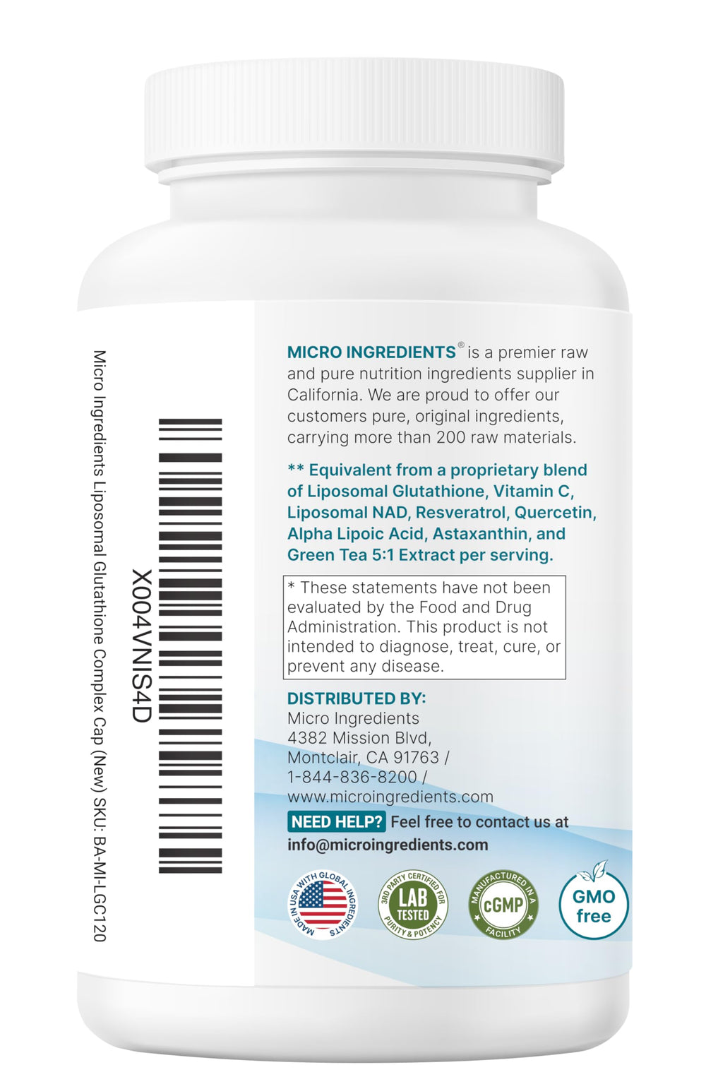 Micro Ingredients estilo de vida con suplemento junto a frutas y botella de agua