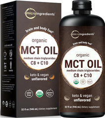 Micro Ingredients frente de botella MCT 32 oz mostrando diseño y tamaño