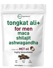 Micro Ingredients frente del envase mostrando 240 softgels y beneficios de conveniencia
