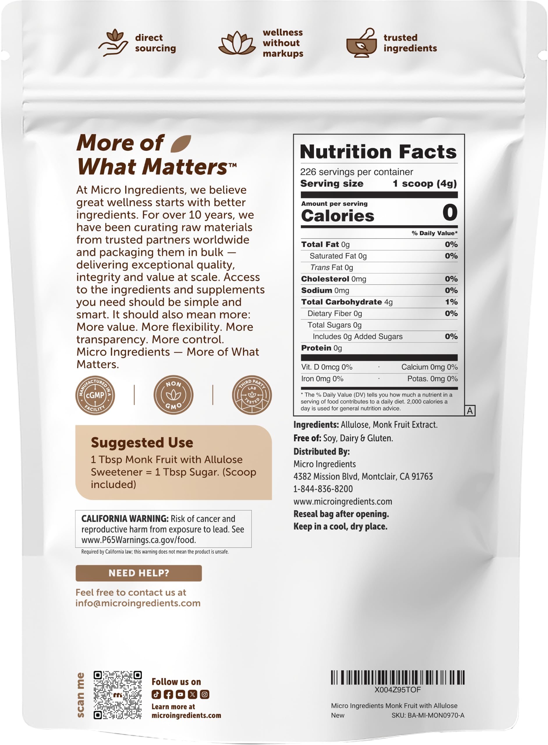 Micro Ingredients etiqueta nutricional certificada calidad y composición clara