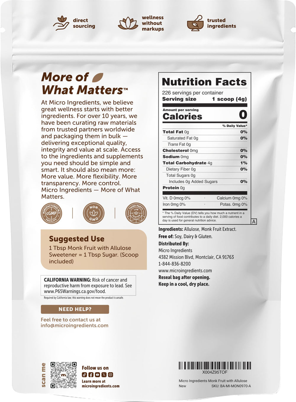Micro Ingredients etiqueta nutricional certificada calidad y composición clara