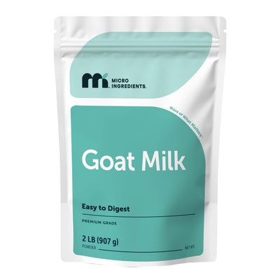 Micro Ingredients empaque frontal mostrando la bolsa de leche de cabra, práctico para despensa