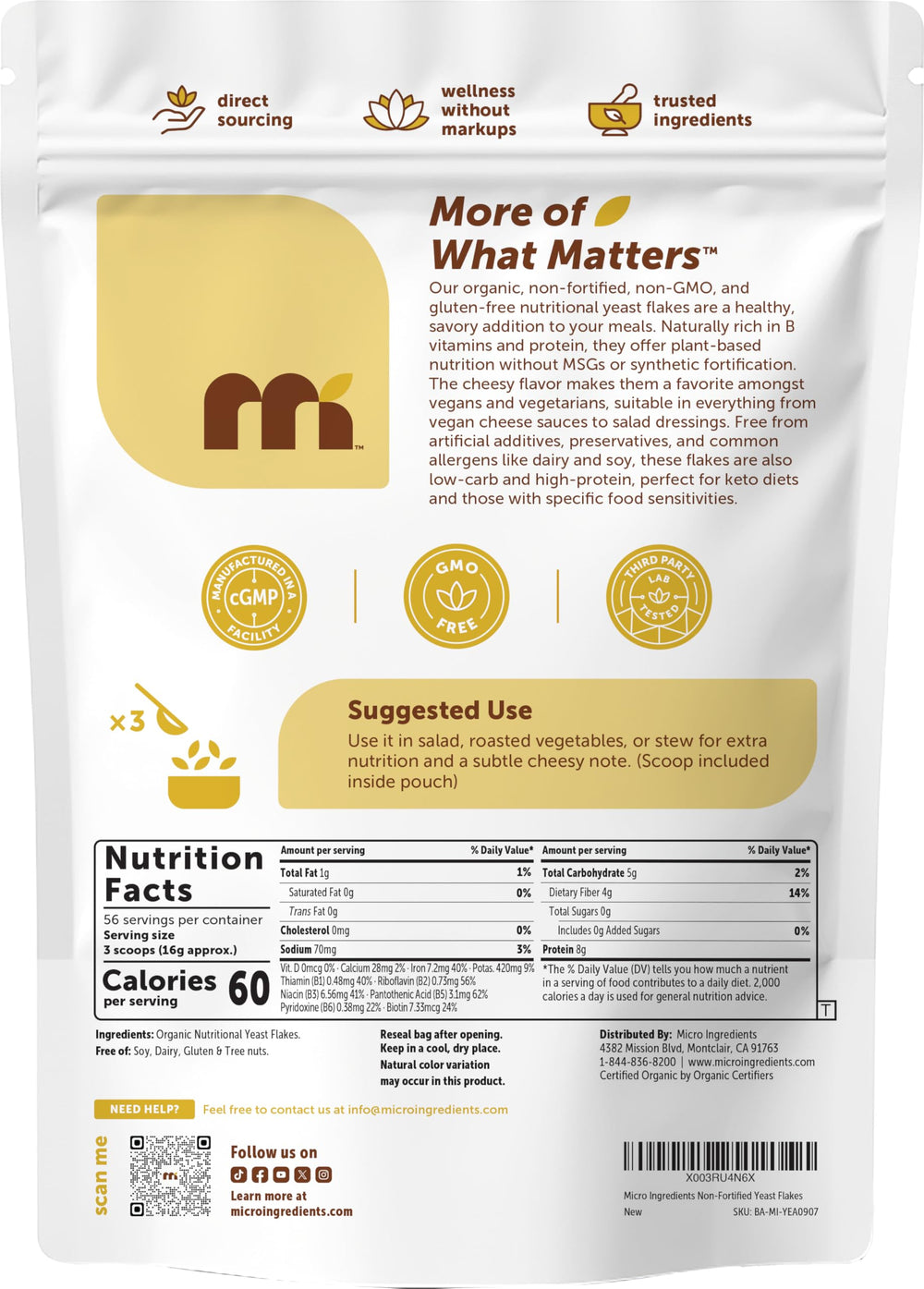 Micro Ingredients etiqueta con certificaciones orgánicas y non-GMO