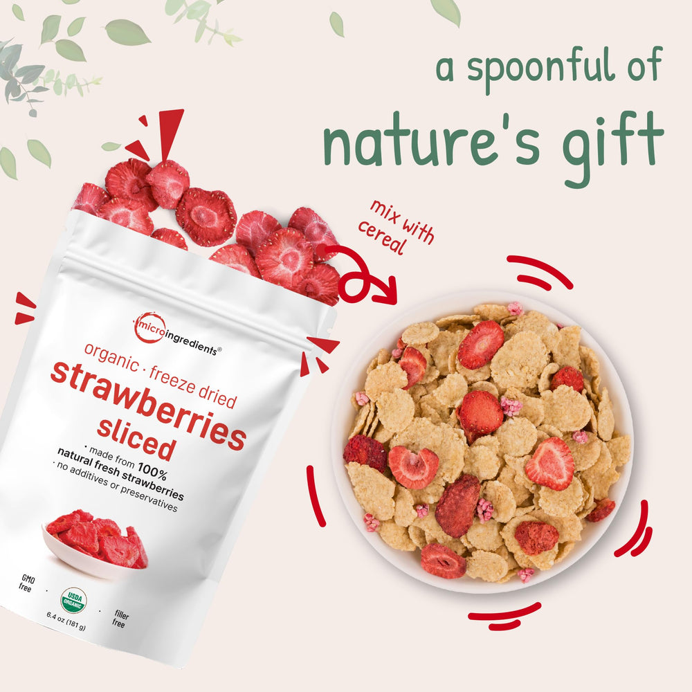 Micro Ingredients sliced strawberries used on pancakes in a bright kitchen setting