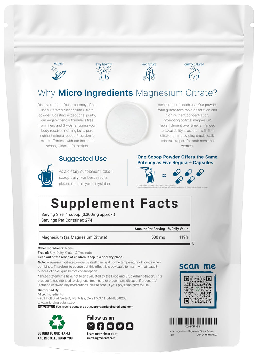 Micro Ingredients included scoop measuring a serving for accurate dosing benefit