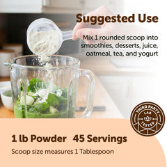 Micro Ingredients polvo mezclado en batido resaltando cremosidad y energía