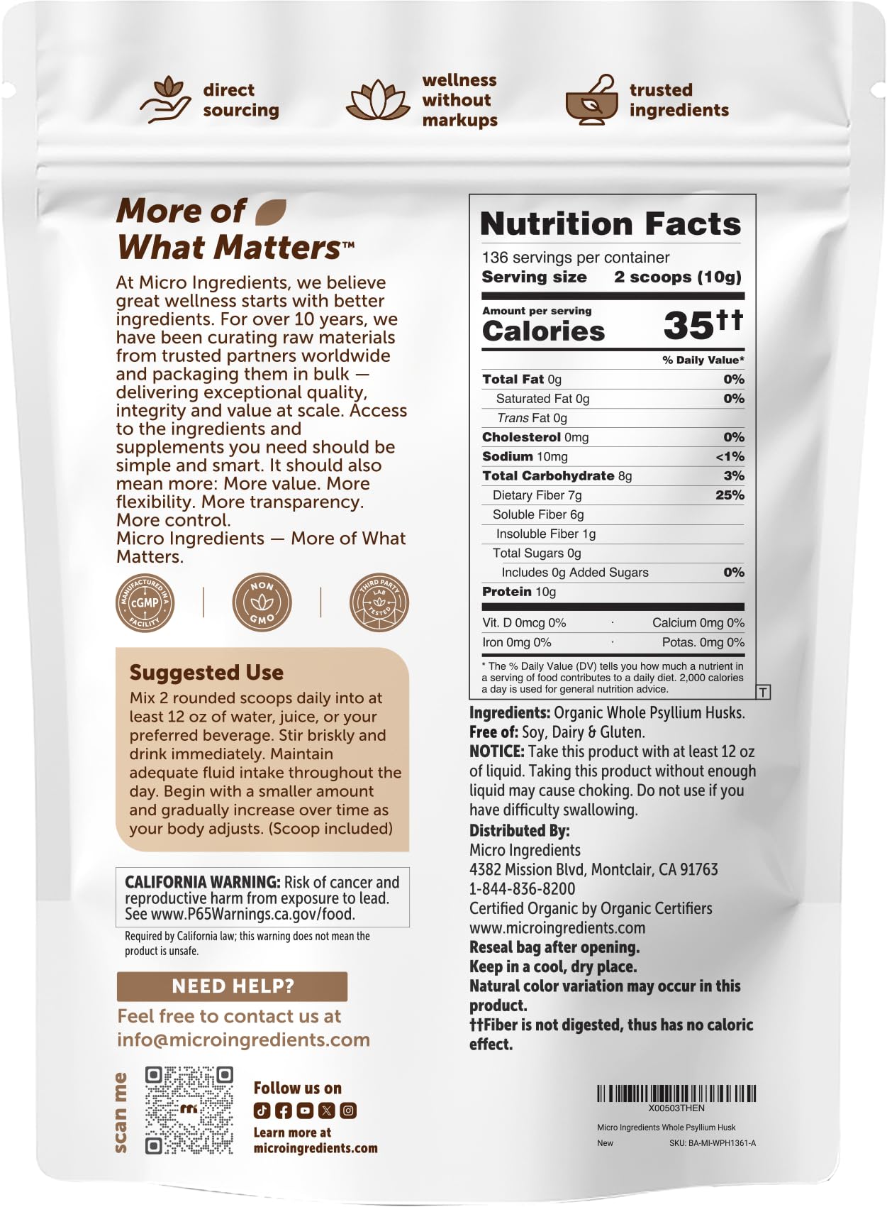 Micro Ingredients envase de 3 lb comparado con objetos cotidianos para mostrar tamaño