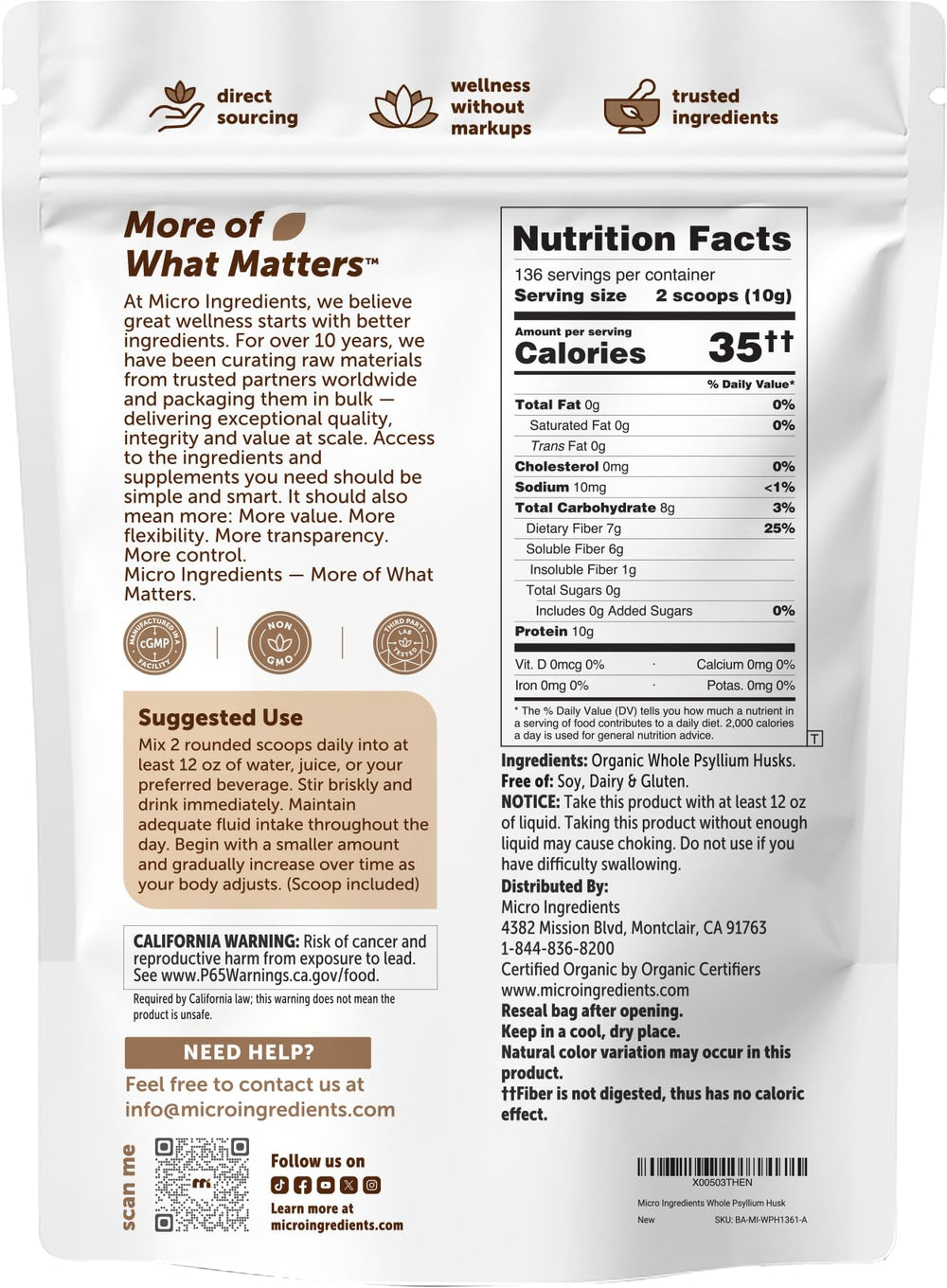 Micro Ingredients envase de 3 lb comparado con objetos cotidianos para mostrar tamaño