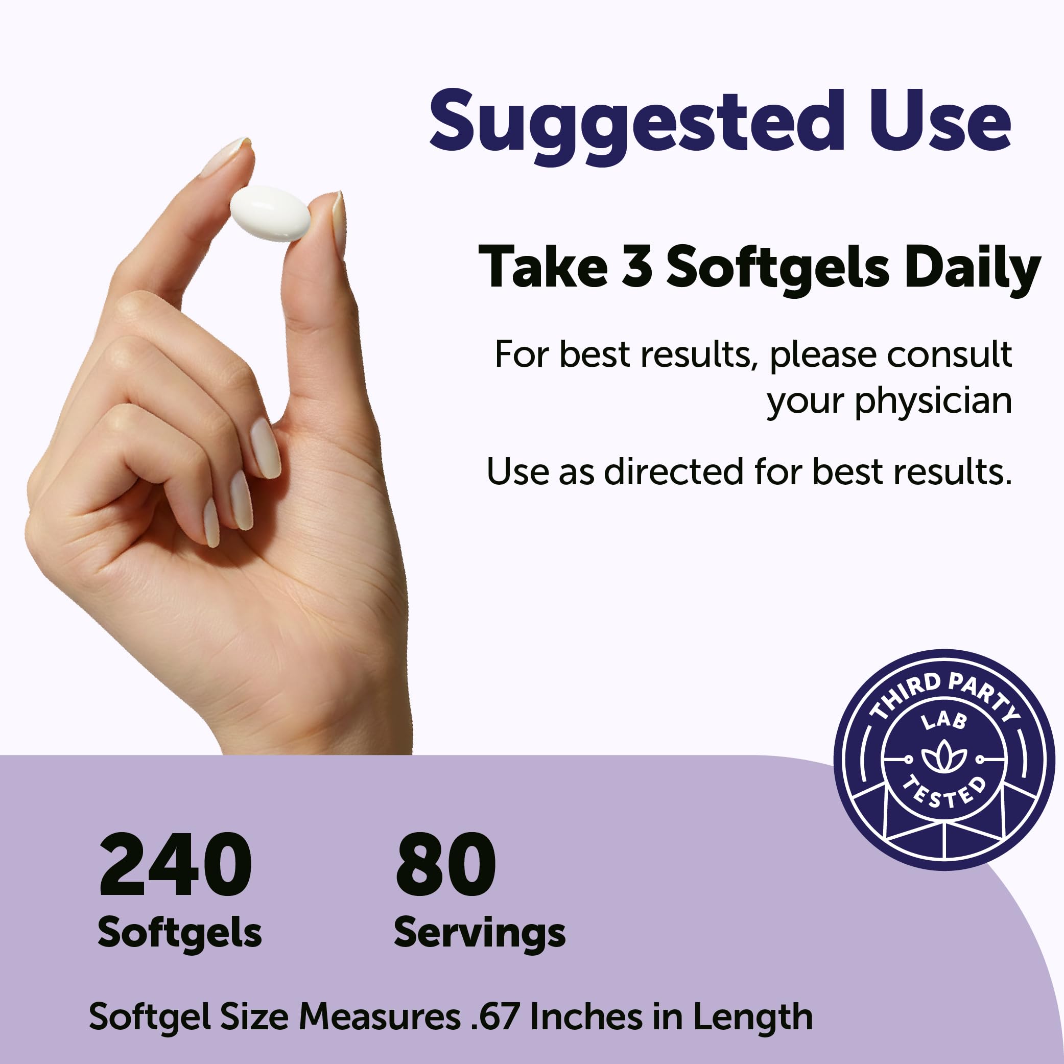 Micro Ingredients softgels en mano para comparar tamaño y dosis