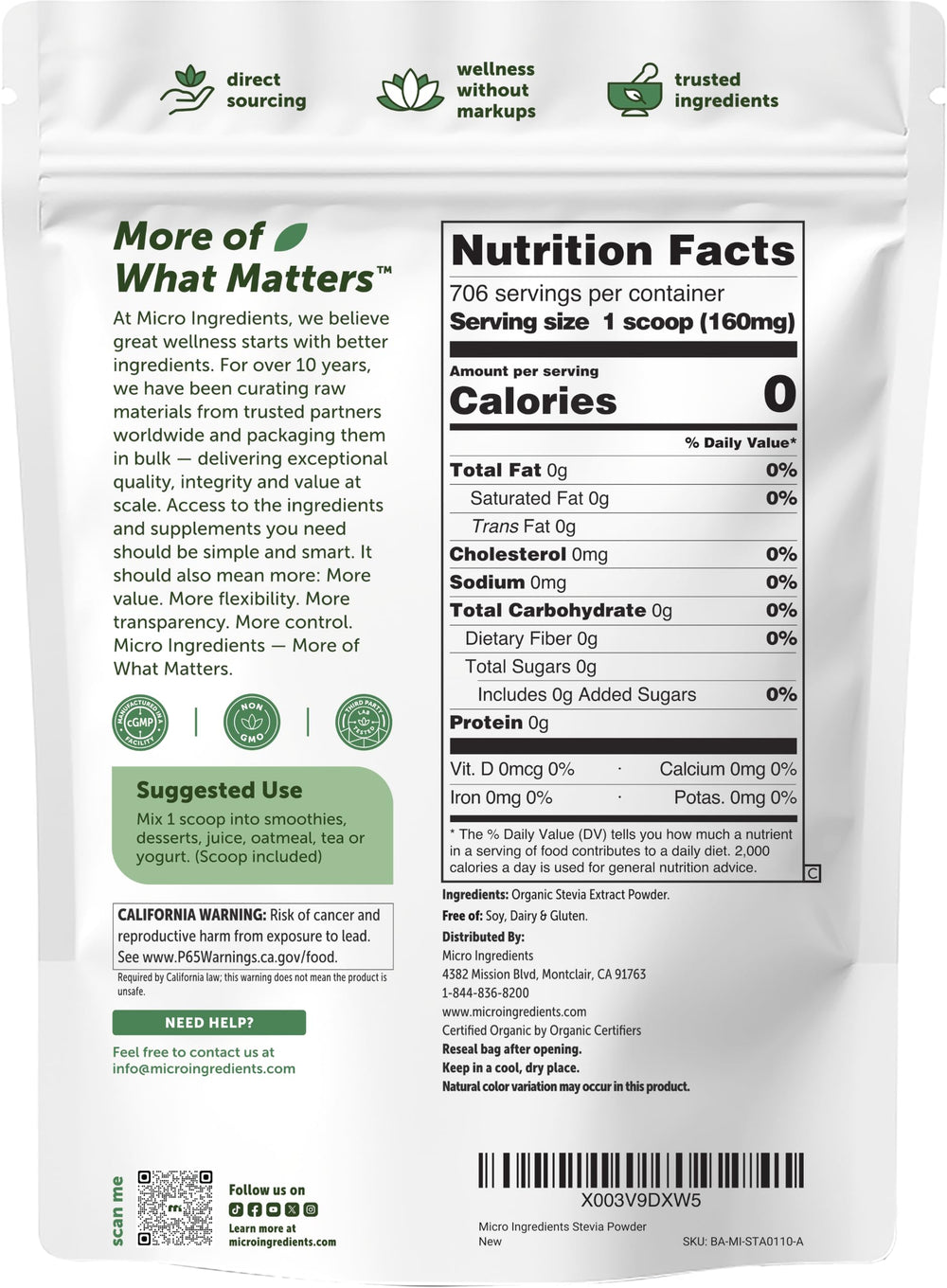 Micro Ingredients comparación de tamaño del envase de 4 oz para visualizar rendimiento