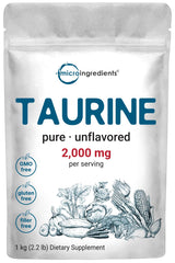 Micro Ingredients envase frontal de taurina 1 kg, compra a granel práctica