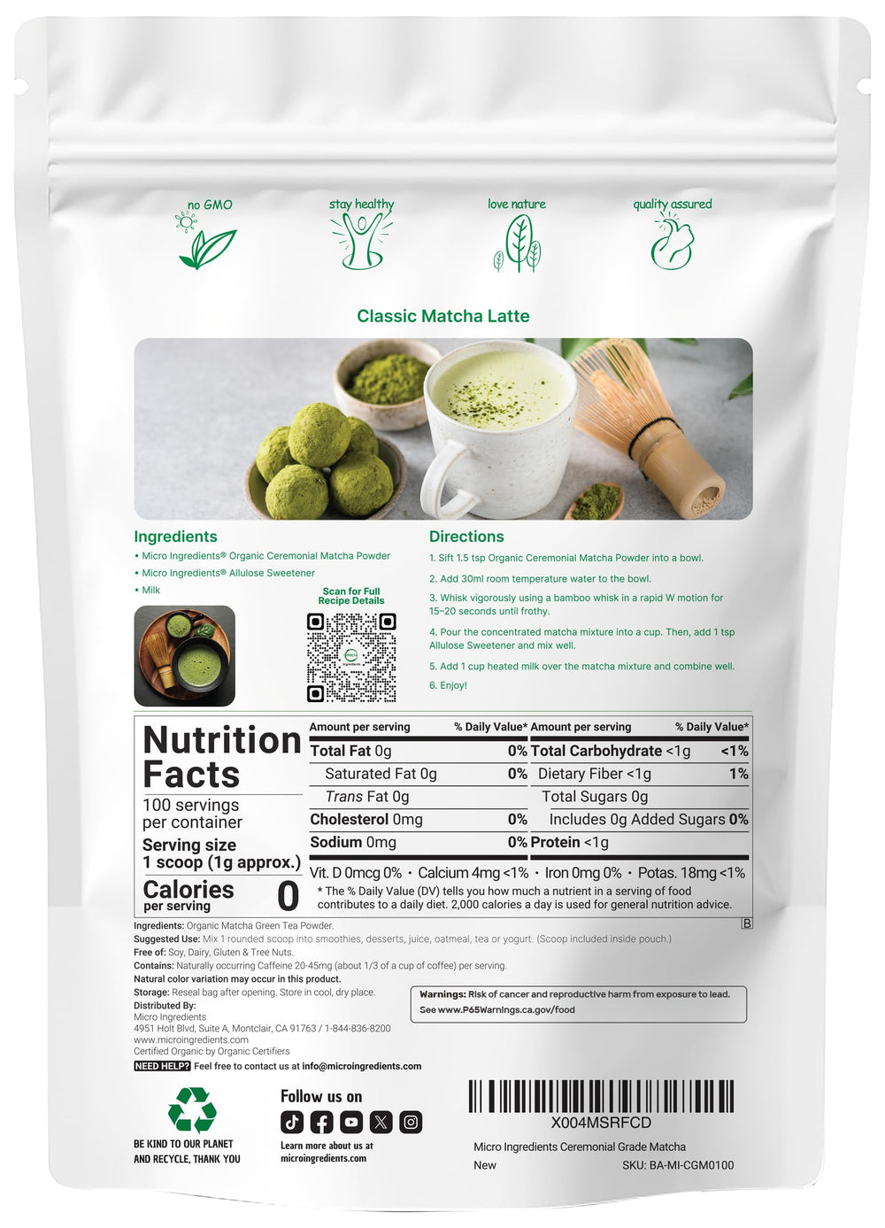 Micro Ingredients textura fina del polvo matcha molido a piedra que facilita mezclado homogéneo