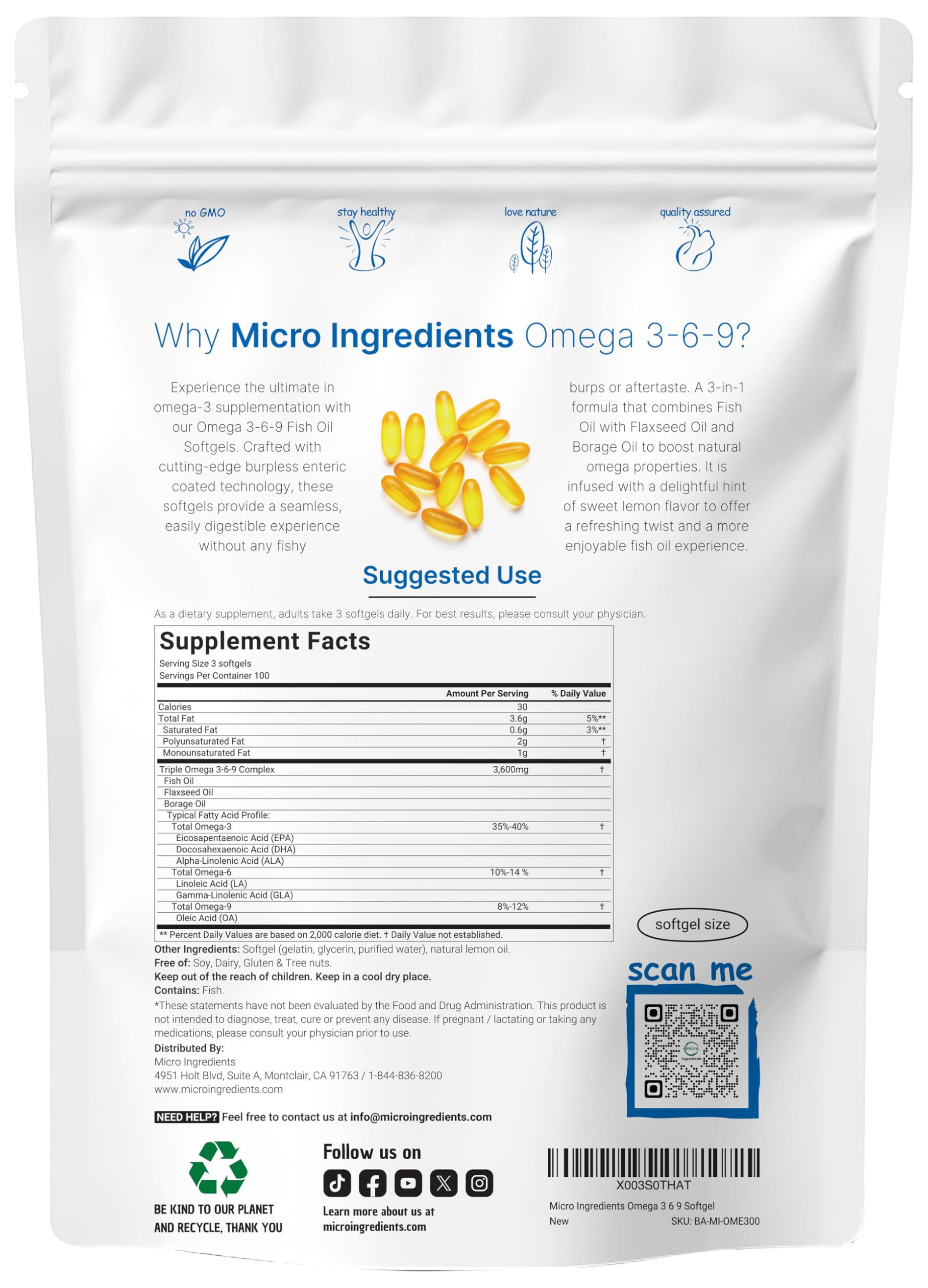 Micro Ingredients close-up of softgels showing smooth texture and easy swallowing