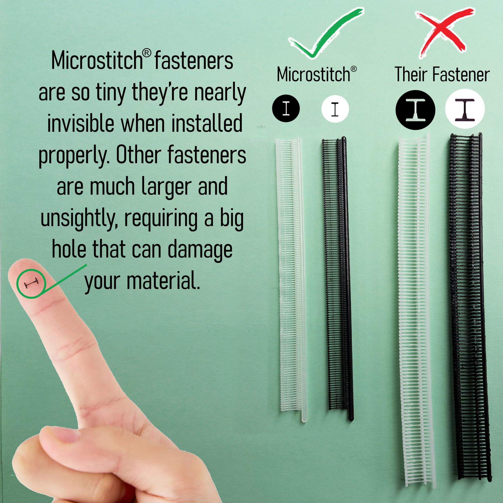 MicroStitch primer plano de aguja ultrafina, precisión que protege telas