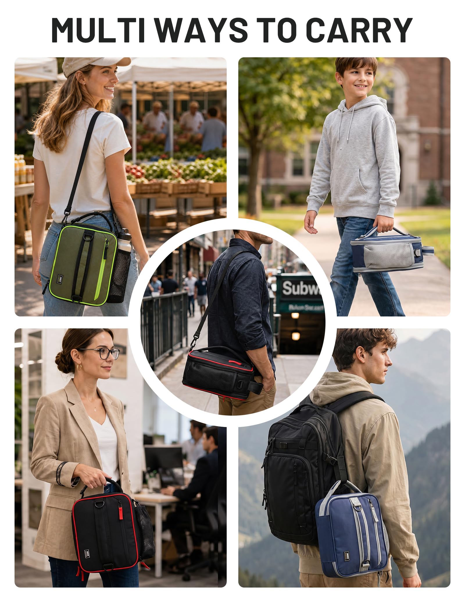 MIER carried with shoulder strap in lifestyle setting showing hands-free benefit