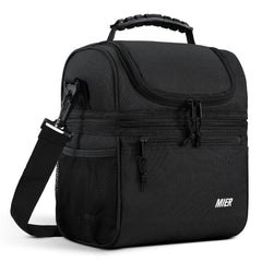 MIER vista frontal de la bolsa térmica negra, organización y diseño resistente