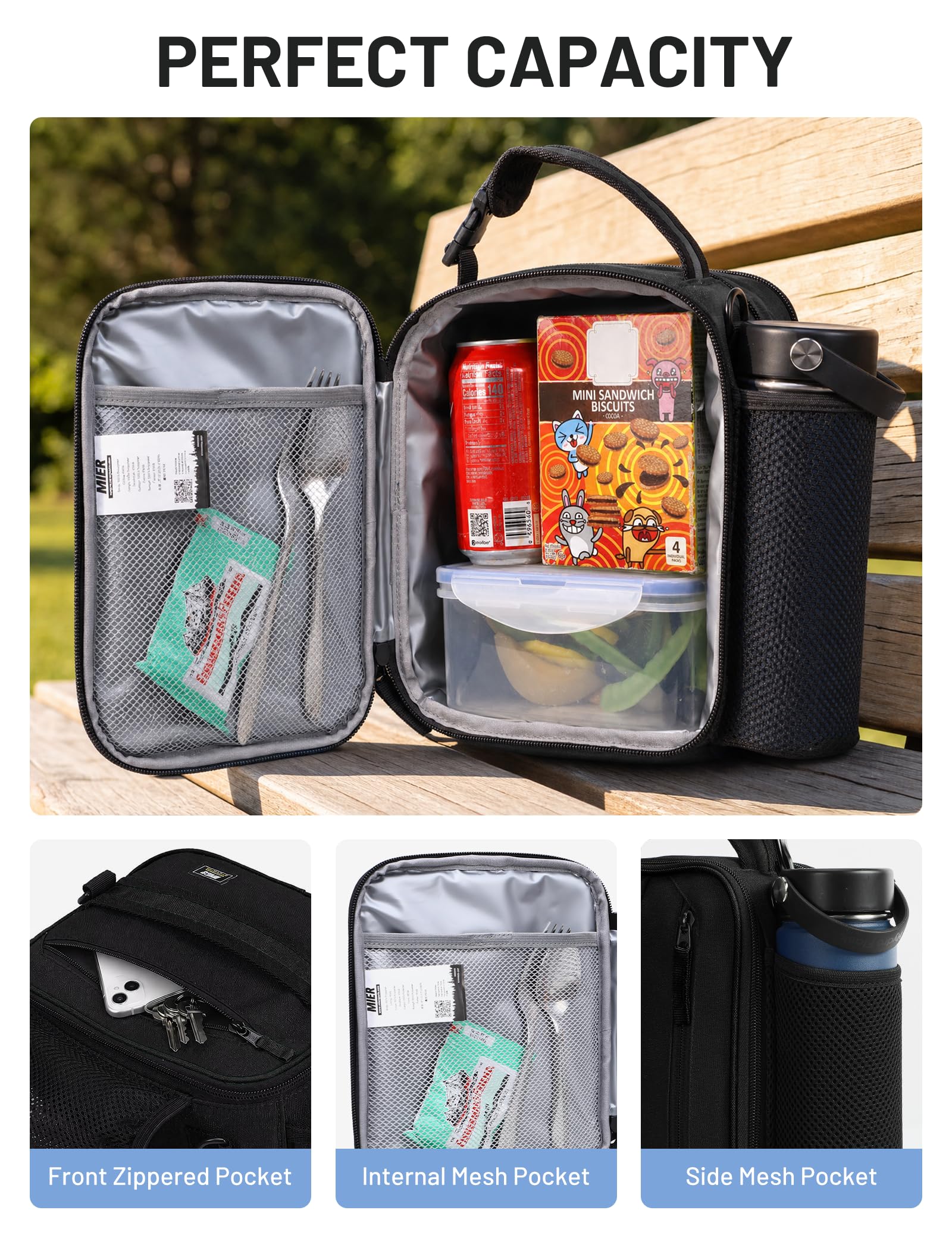 MIER lunch box collapsed flat profile showing space-saving benefit