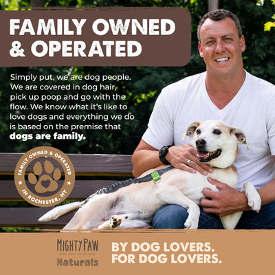 Mighty Paw open bag with multiple sticks displaying natural ingredients