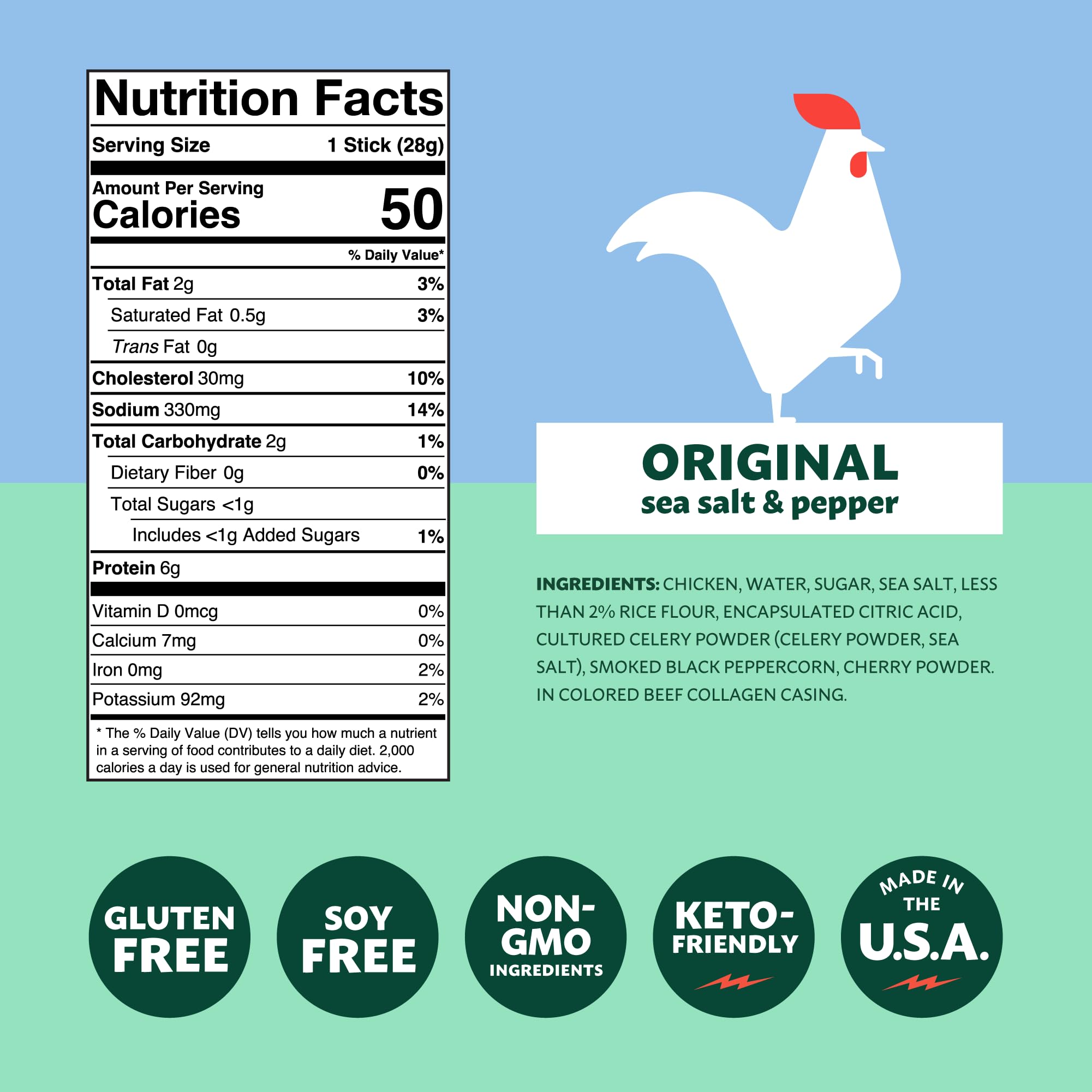 Mighty Spark primer plano de textura del stick de pollo resaltando ingredientes naturales