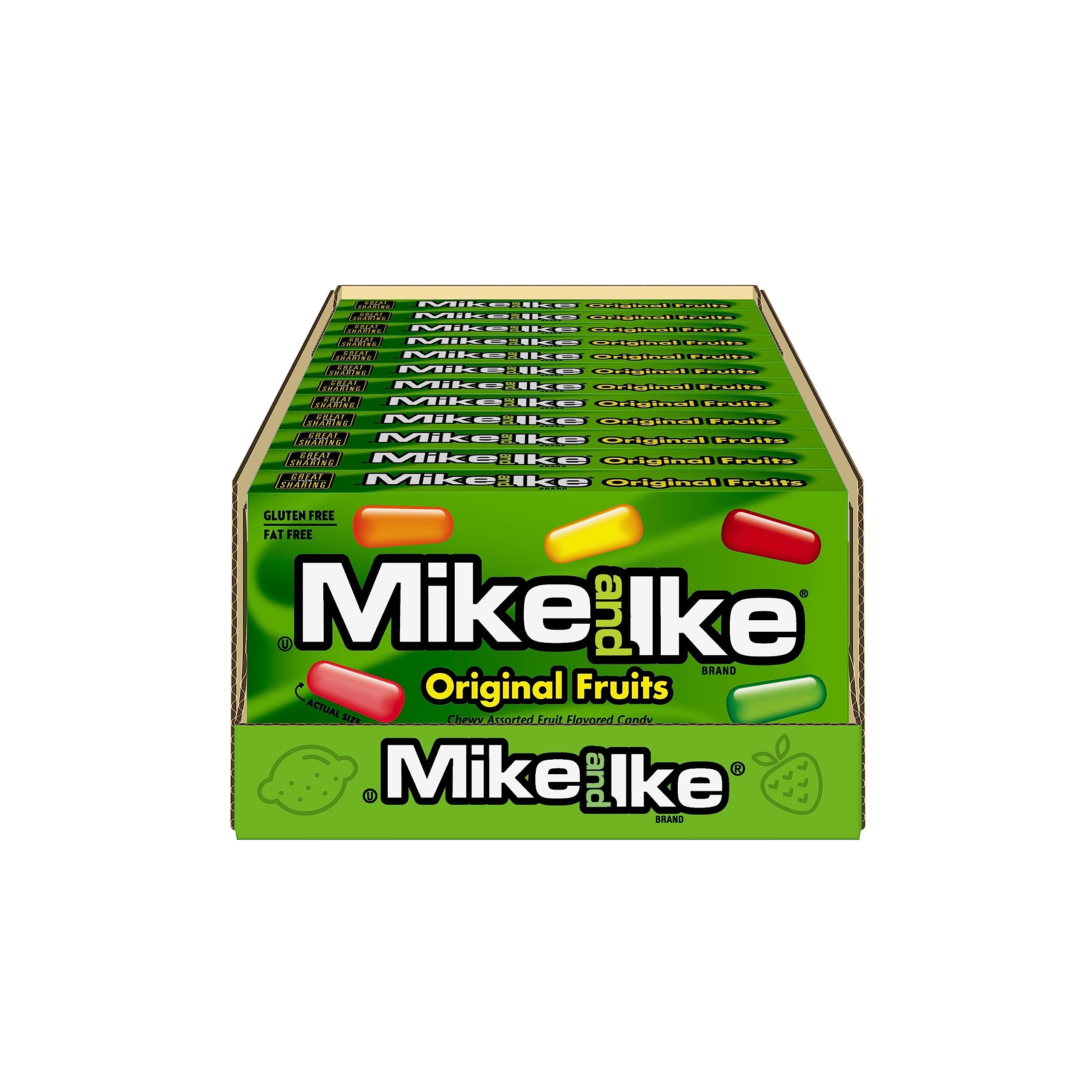 MIKE AND IKE caja abierta con piezas de colores listas para compartir en reuniones.