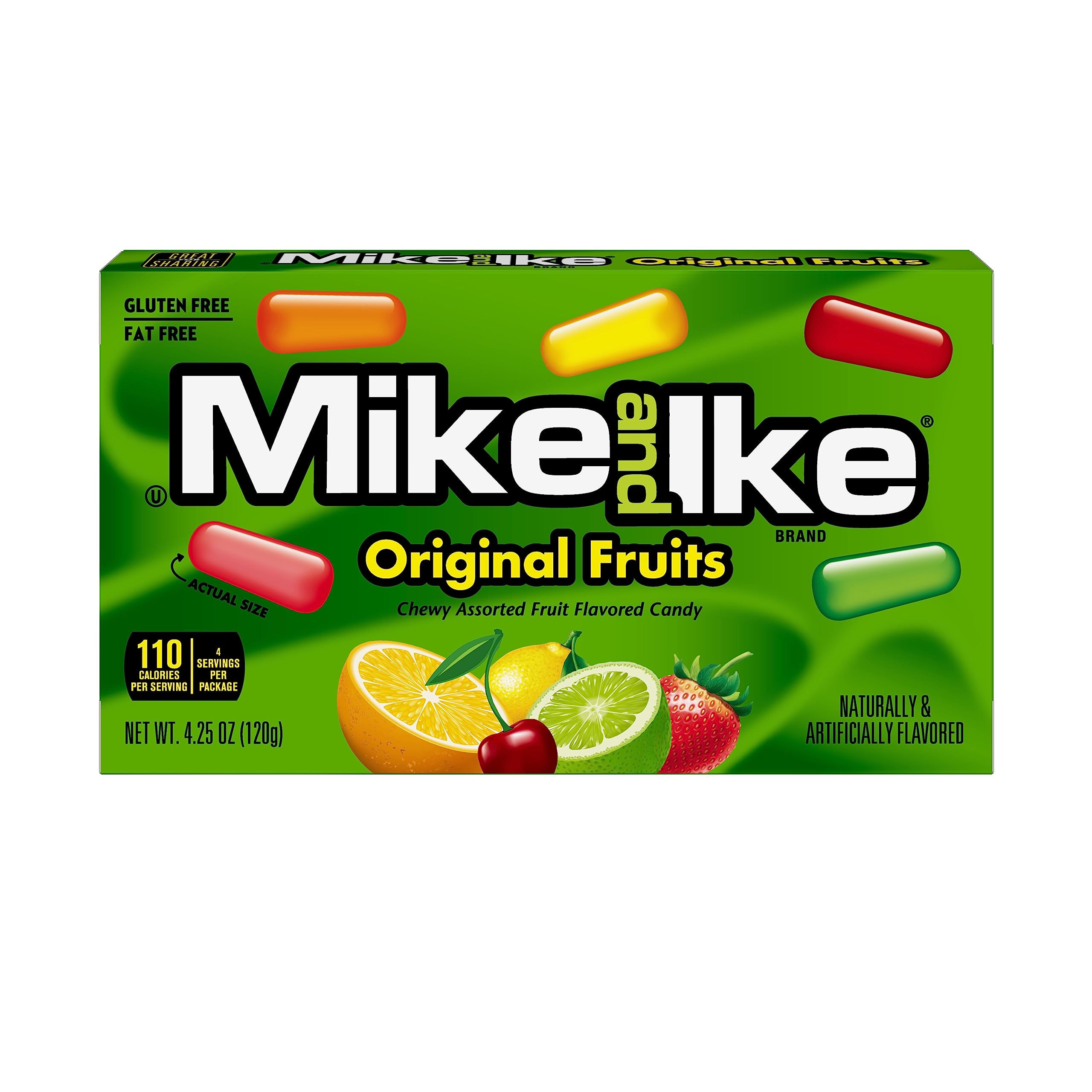 MIKE AND IKE frente de la caja theater box mostrando sabores variados y practicidad.