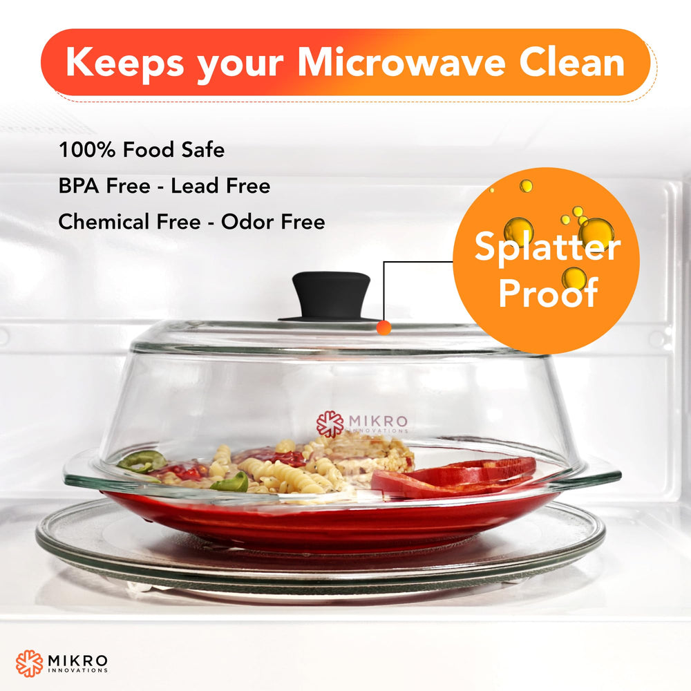 Mikro Innovations tapa junto a plato para comparar tamaño y cobertura efectiva