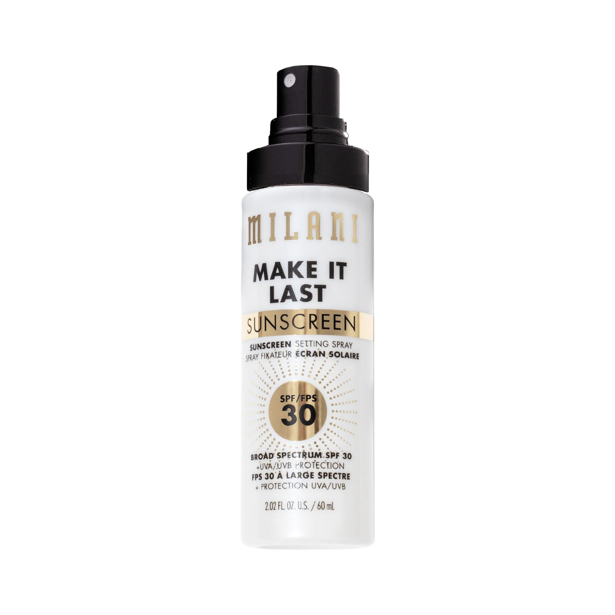 Milani spray fijador frente mostrando envase y fijación práctica