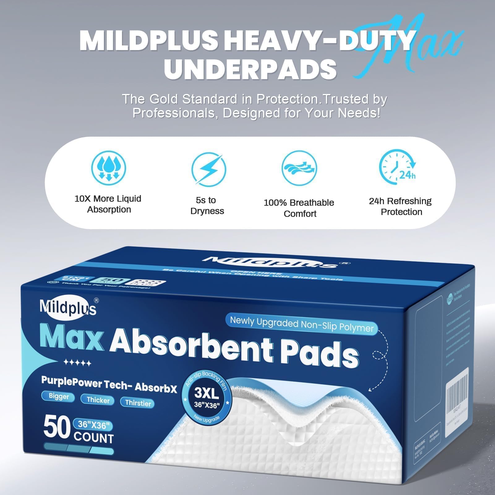 MILDPLUS caja abierta con 50 unidades lista para uso y almacenamiento