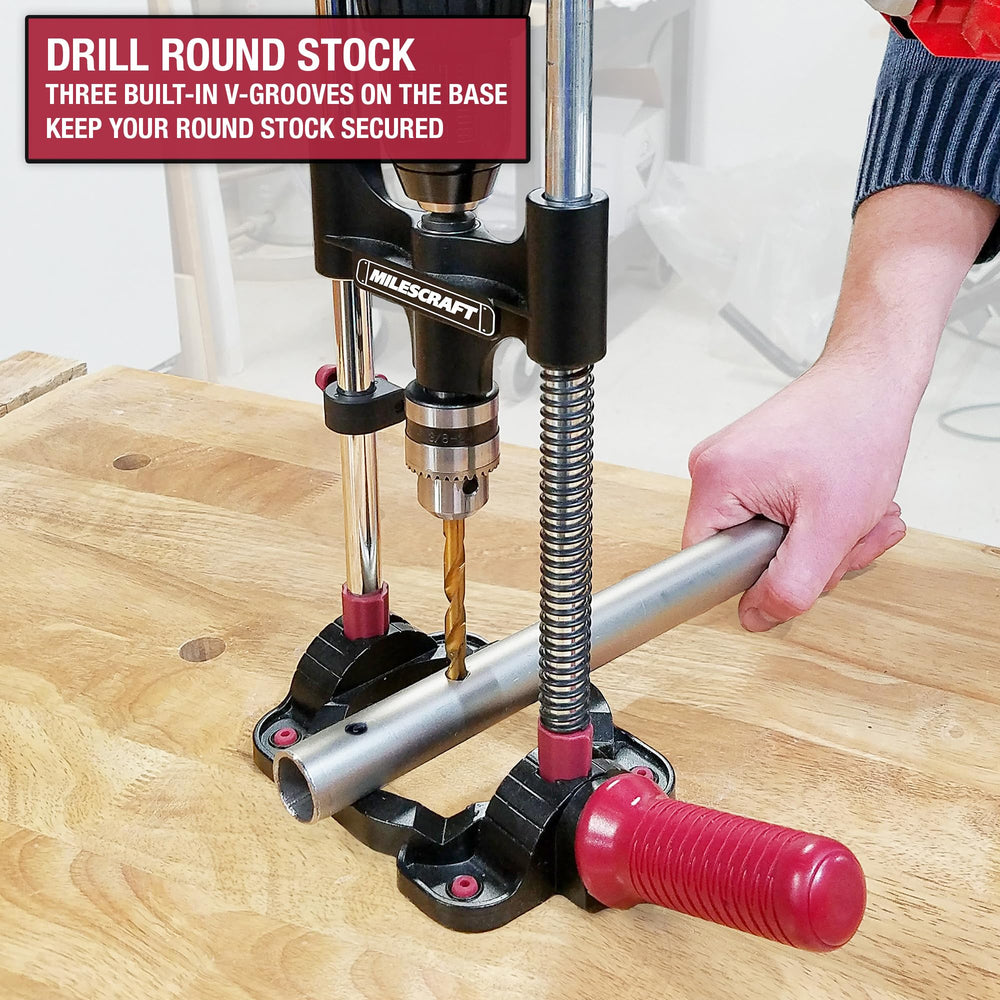 Milescraft DrillMate close-up of angle settings locking for repeatable drilling